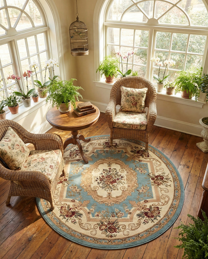Versailles Elegance Collection Area Rug -  Louveciennes (Light Blue) Round Light Blue  lifestyle 84