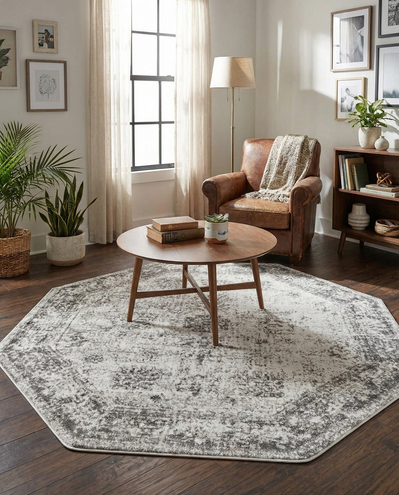 Riviera Elegance Collection Area Rug - Antibes (Gray) Octagon Gray  lifestyle 55