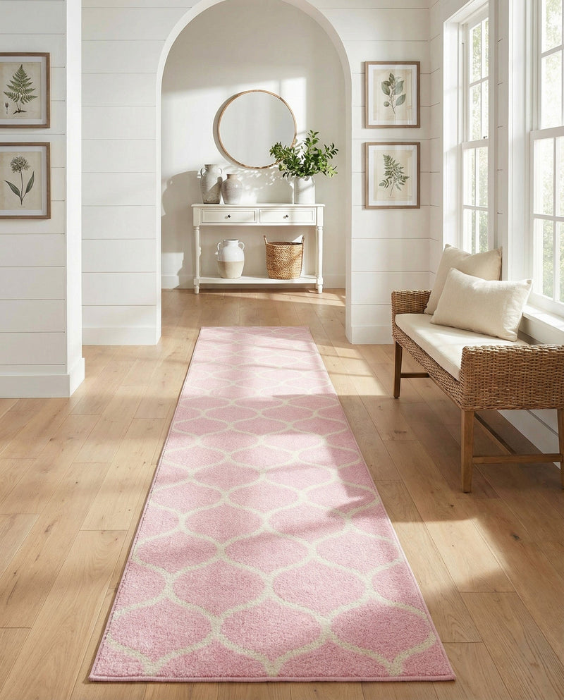 Trellis Mosaic Collection Area Rug -  Pergolatown (Light Pink) Runner Light Pink  lifestyle 80
