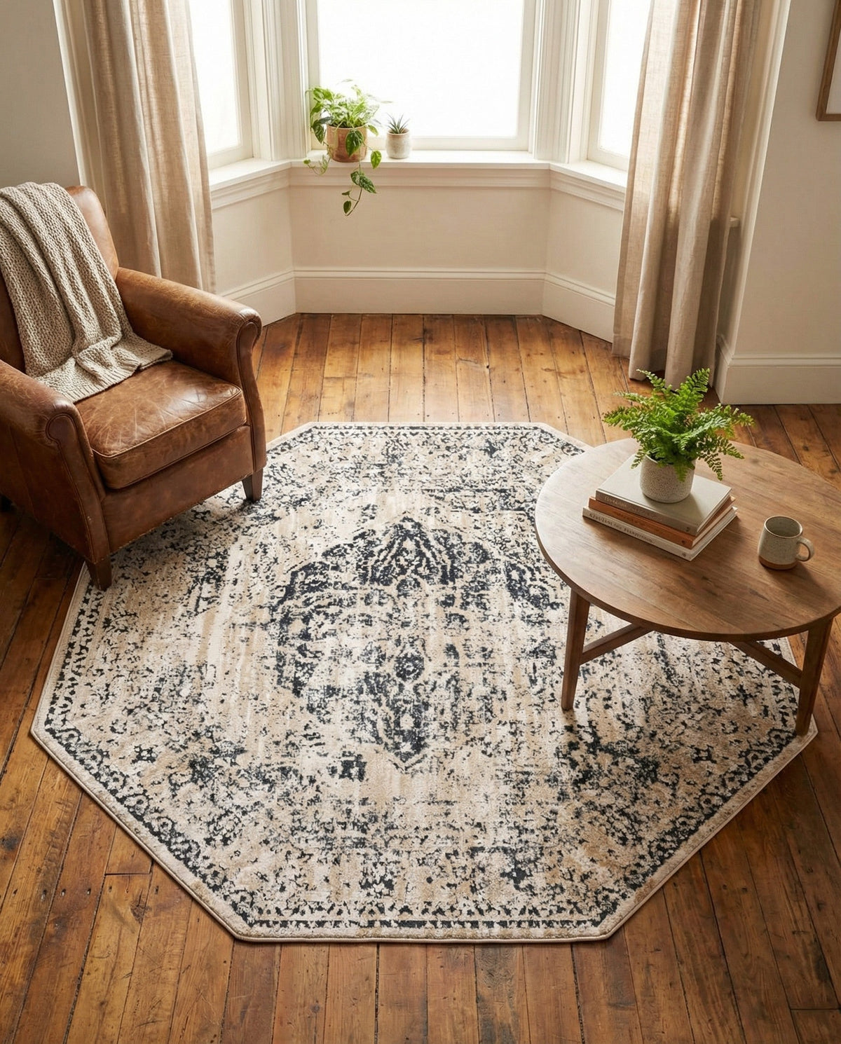 Coastal Manor Collection Area Rug -  Dunes Octagon Dark Blue  lifestyle 93