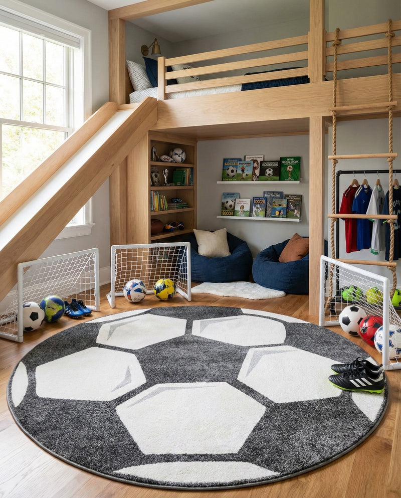 Wonder Tykes Collection Area Rug -  Mirth Round Black and White  lifestyle 13