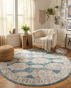 Seville Stripes Collection Area Rug -  Granada (Blue) Round Blue  lifestyle 27