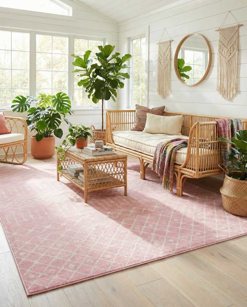 Mediterranean Lattice Collection Area Rug - Santorini (Pink) Rectangle Pink  lifestyle 12