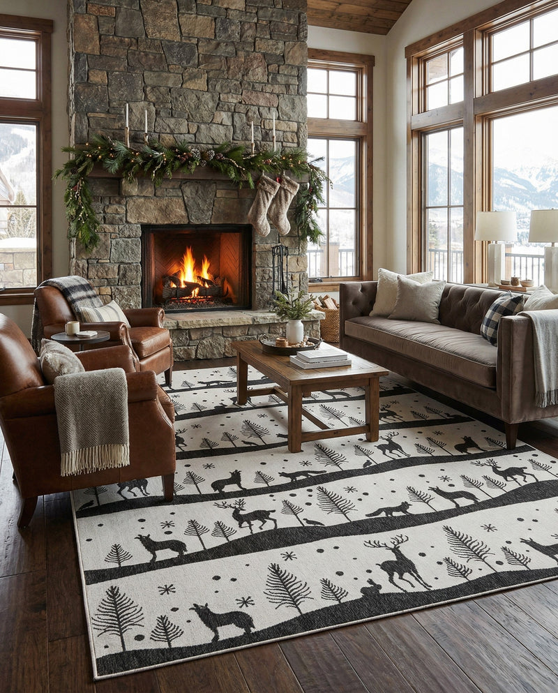 Garden Festivity Collection Area Rug - Evergreen Rectangle Black and White  lifestyle 16