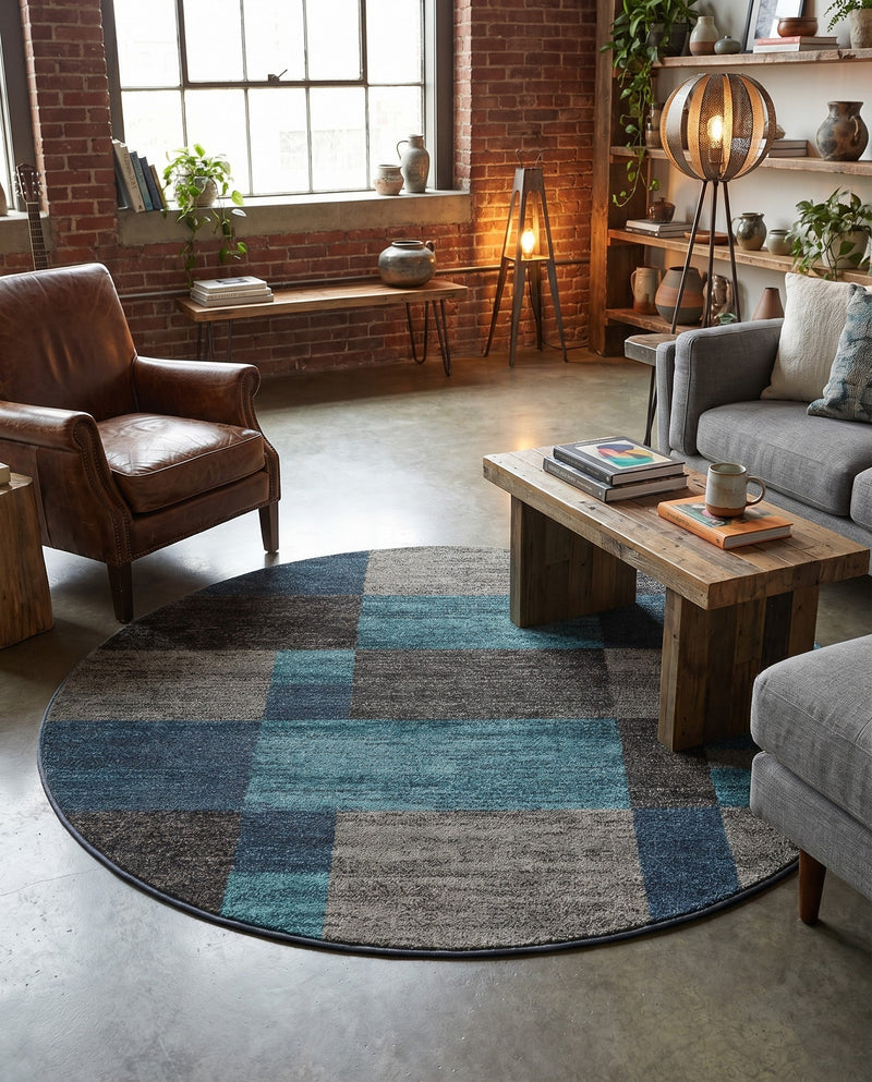 Autumn Meadow Collection Area Rug -  Sycamoreside (Blue Gray) Round Blue Gray  lifestyle 57