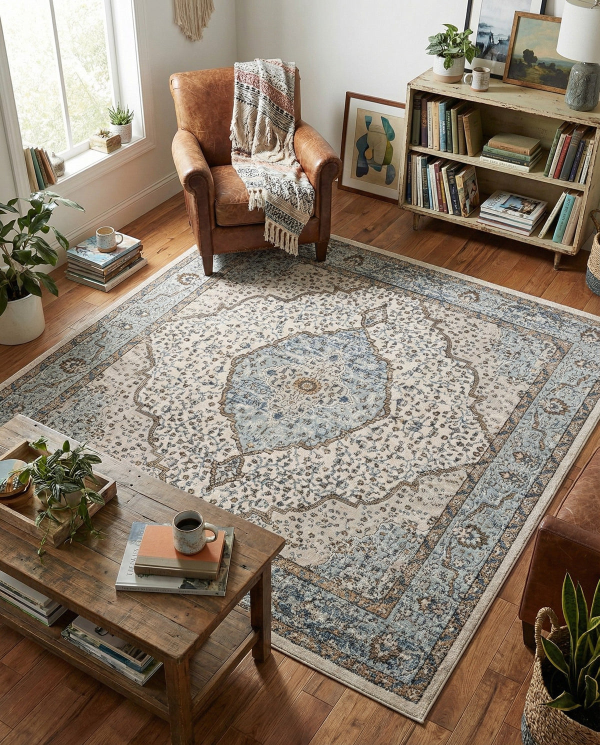 Mykonos Manor Collection Area Rug - Delos Square Blue  lifestyle 77