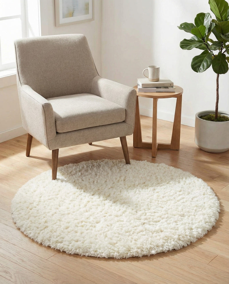 Eternal Plush Oasis Collection Area Rug -  Tranquility (Pearl) Round Pearl  lifestyle 57