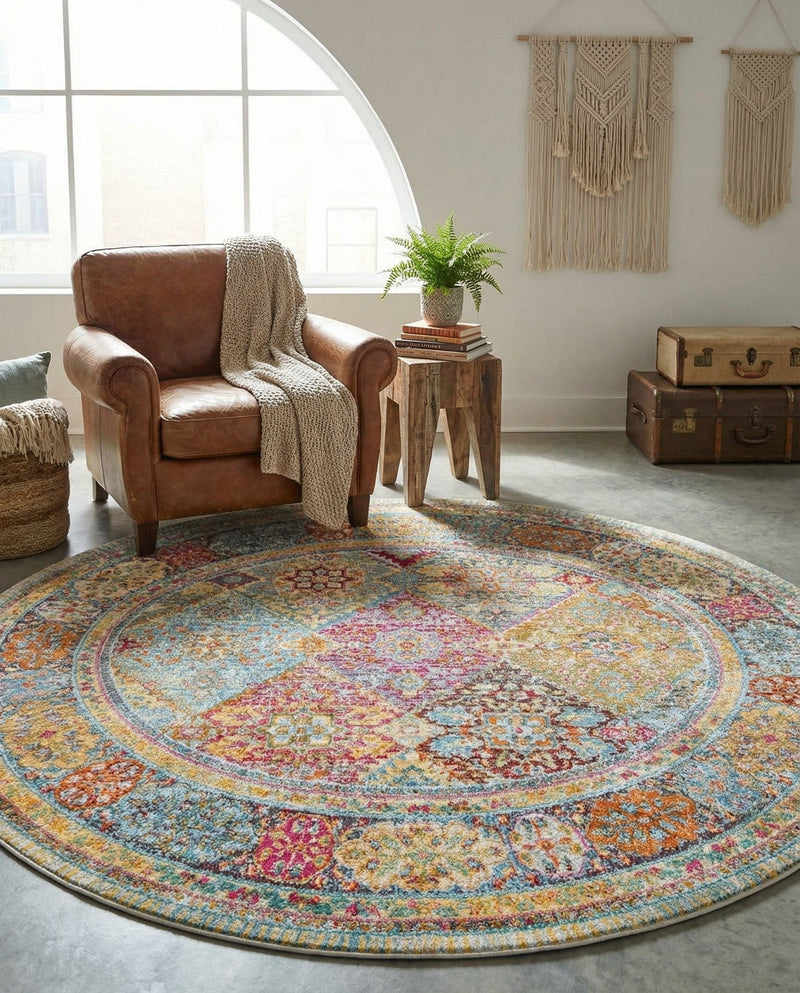 Caribbean Breeze Collection Area Rug -  Grenada Round Multi  lifestyle 27