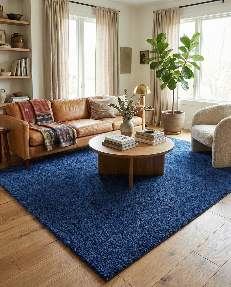 Solid Shag Seaside Collection Area Rug - Azure Cove (Navy Blue) Rectangle Navy Blue  lifestyle 26