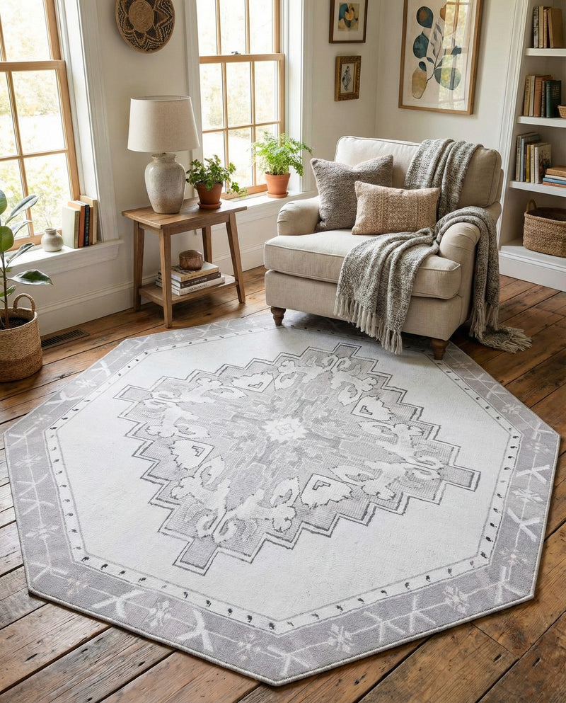 Heritage Elegance Collection Area Rug -  Winterthur (white Gray) Octagon white Gray  lifestyle 80