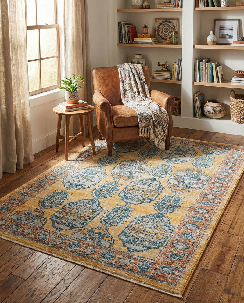 Seville Stripes Collection Area Rug -  Granada (Yellow) Rectangle Yellow  lifestyle 8