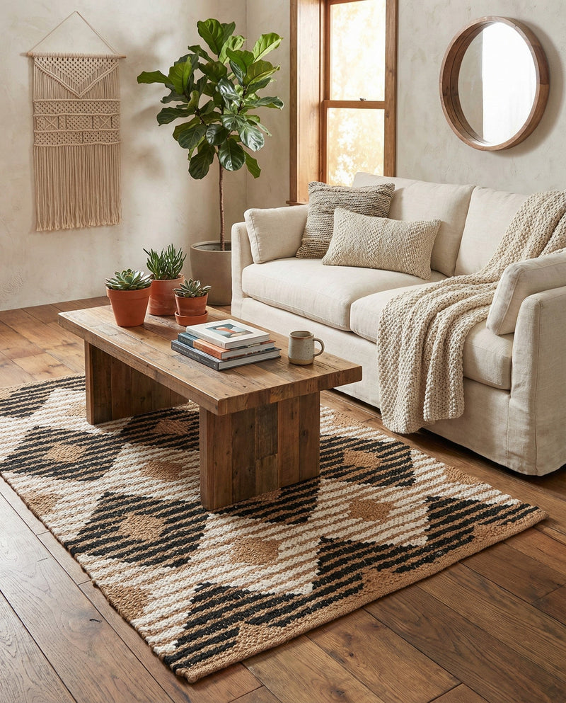 Osian Looms Collection Area Rug - Varanasi Rectangle Natural Black  lifestyle 9