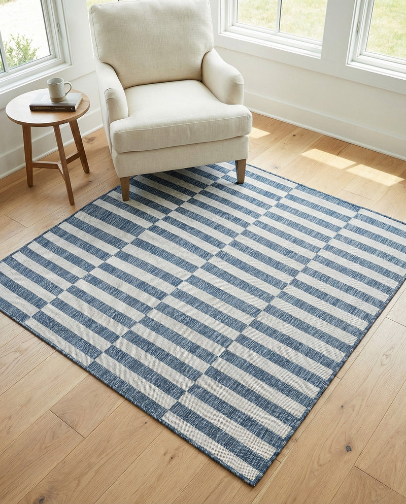 Seaside Stripes Collection Area Rug - Cabana (Blue) Square Blue  lifestyle 75