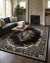 Tabriz Tapestry Collection Area Rug - Azerbaijan (Black) Rectangle Black  lifestyle 21