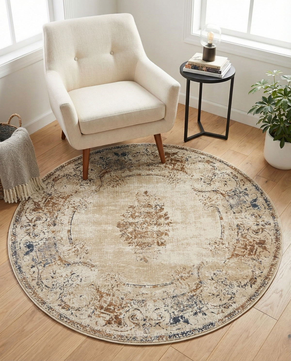 Coastal Manor Collection Area Rug -  Pierpoint Round Blue Cream  lifestyle 61