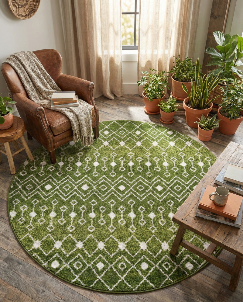 Mediterranean Lattice Collection Area Rug - Santorini (Green) Round Green  lifestyle 53