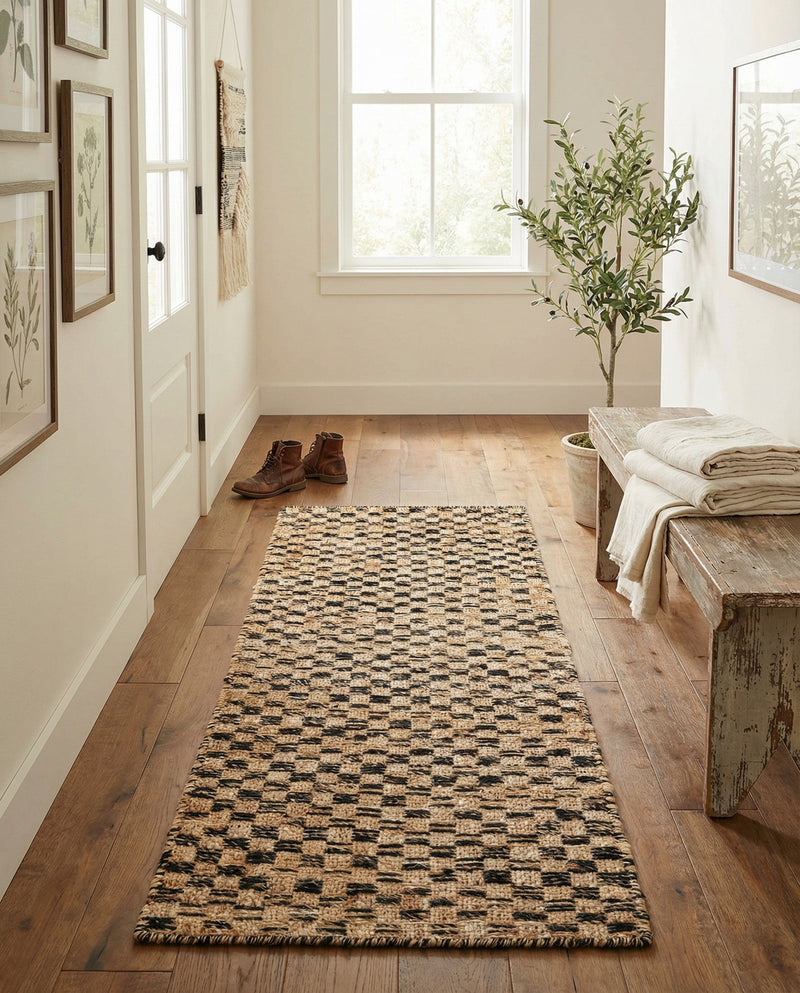 Plaid Savannah Collection Area Rug - Charleston Runner Black and Natural  lifestyle 28