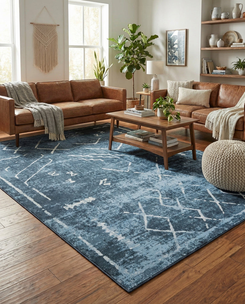 Aegean Elegance Washables Collection Area Rug - Santorini Rectangle Navy Blue  lifestyle 26