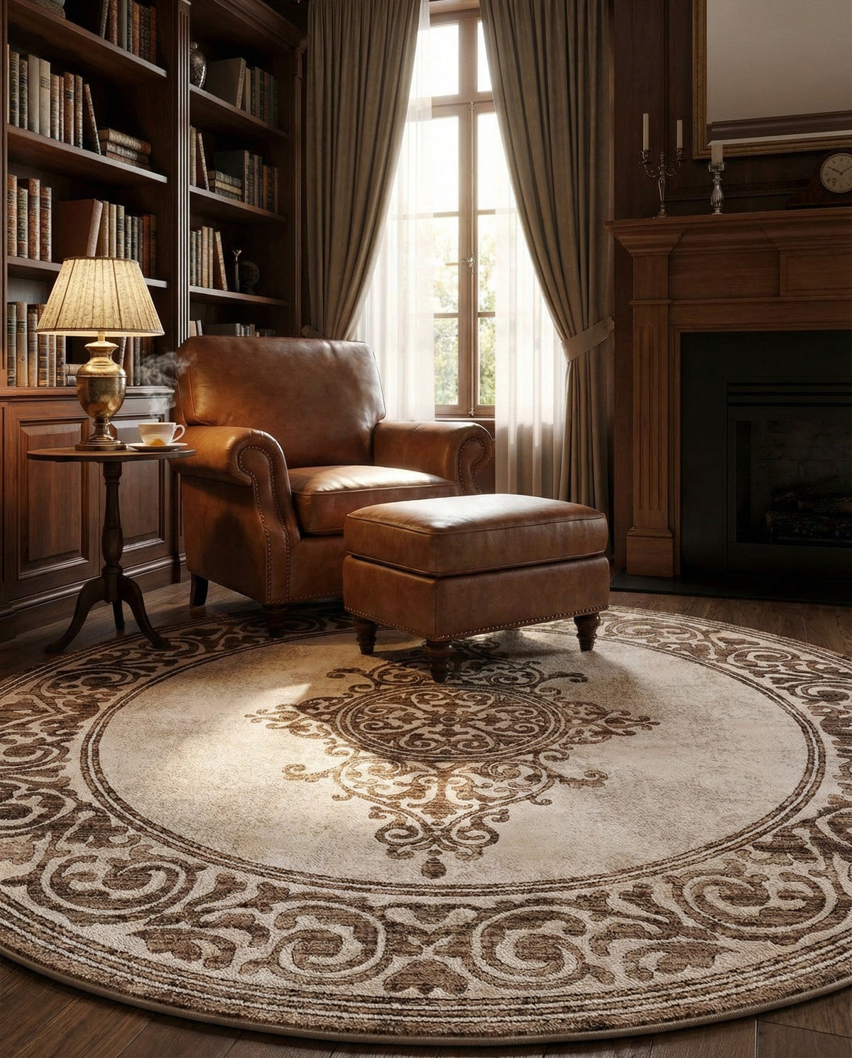 Sanctuary Retreat Collection Area Rug - Haven Round Chocolate Brown  lifestyle 93