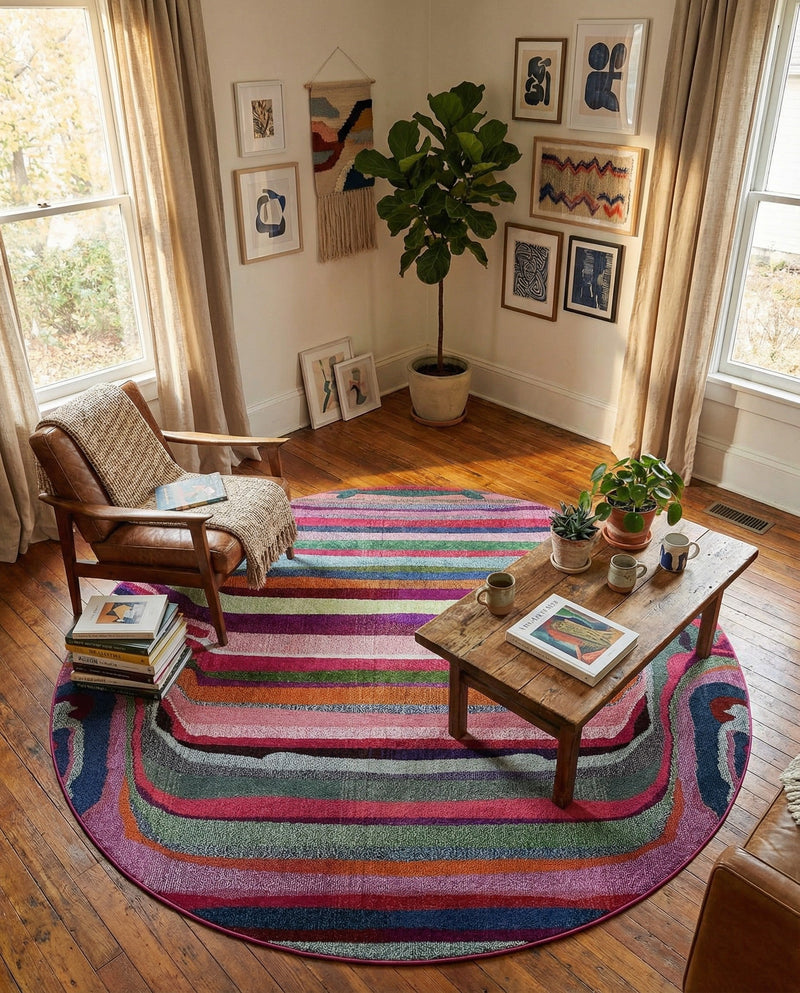 Chromatic Oasis Collection Area Rug -  Dapple Round Multi  lifestyle 47