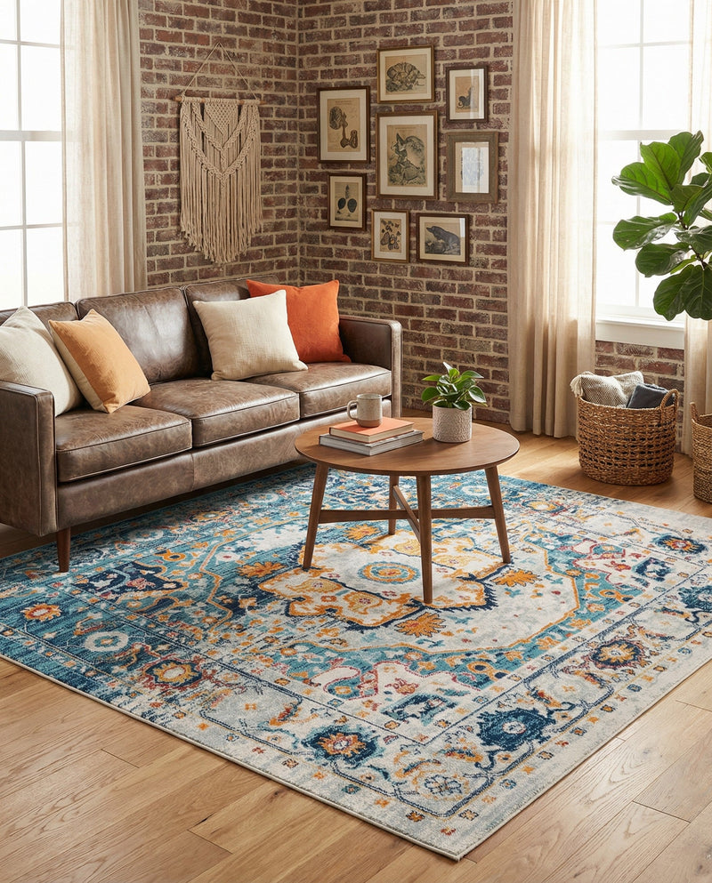 Parisian Elegance Collection Area Rug - Versailles (Teal) Square Teal  lifestyle 41