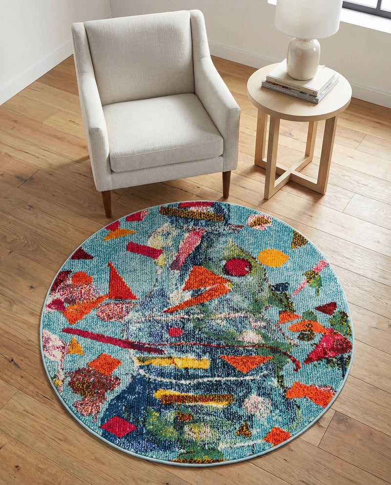 Colorburst Oasis Collection Area Rug -  Fresco Round Aqua  lifestyle 77