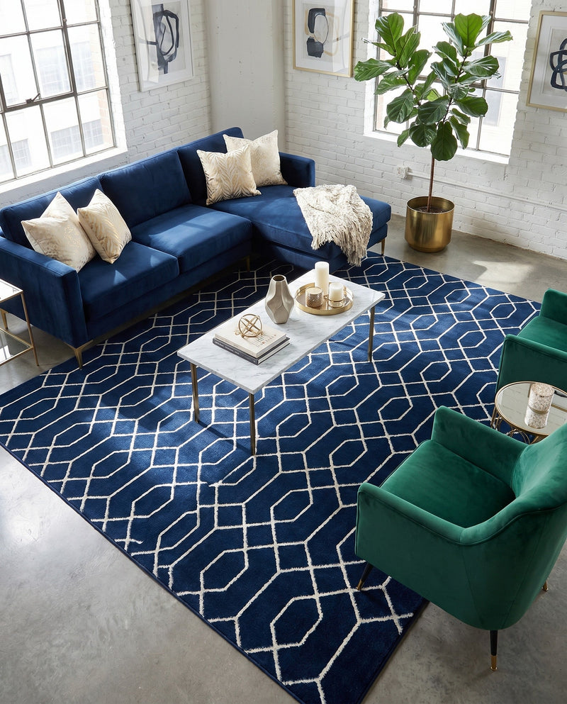 Hollywood Luxe Collection Area Rug - Sunset (Navy Blue Silver) Rectangle Navy Blue Silver  lifestyle 15