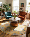 Seville Stripes Collection Area Rug -  Cordoba (Yellow) Round Yellow  lifestyle 16