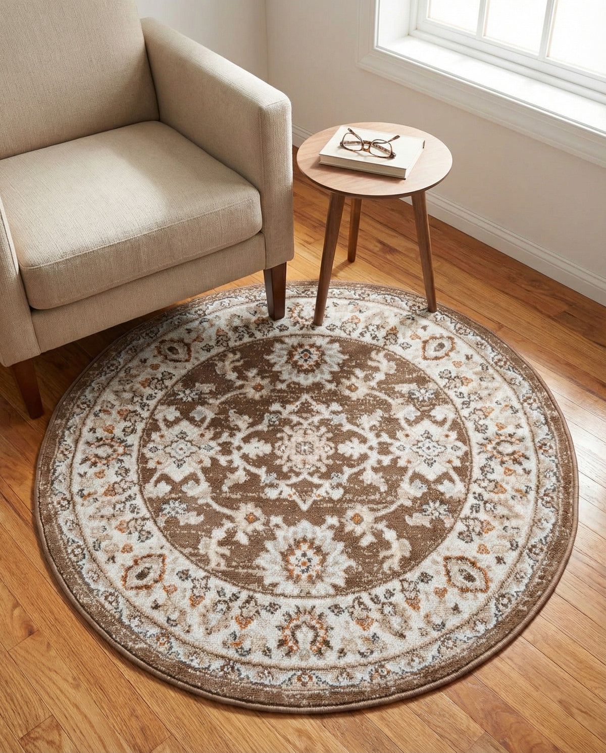 Savannah Elegance Collection Area Rug - Augusta (Brown) Round Brown  lifestyle 101
