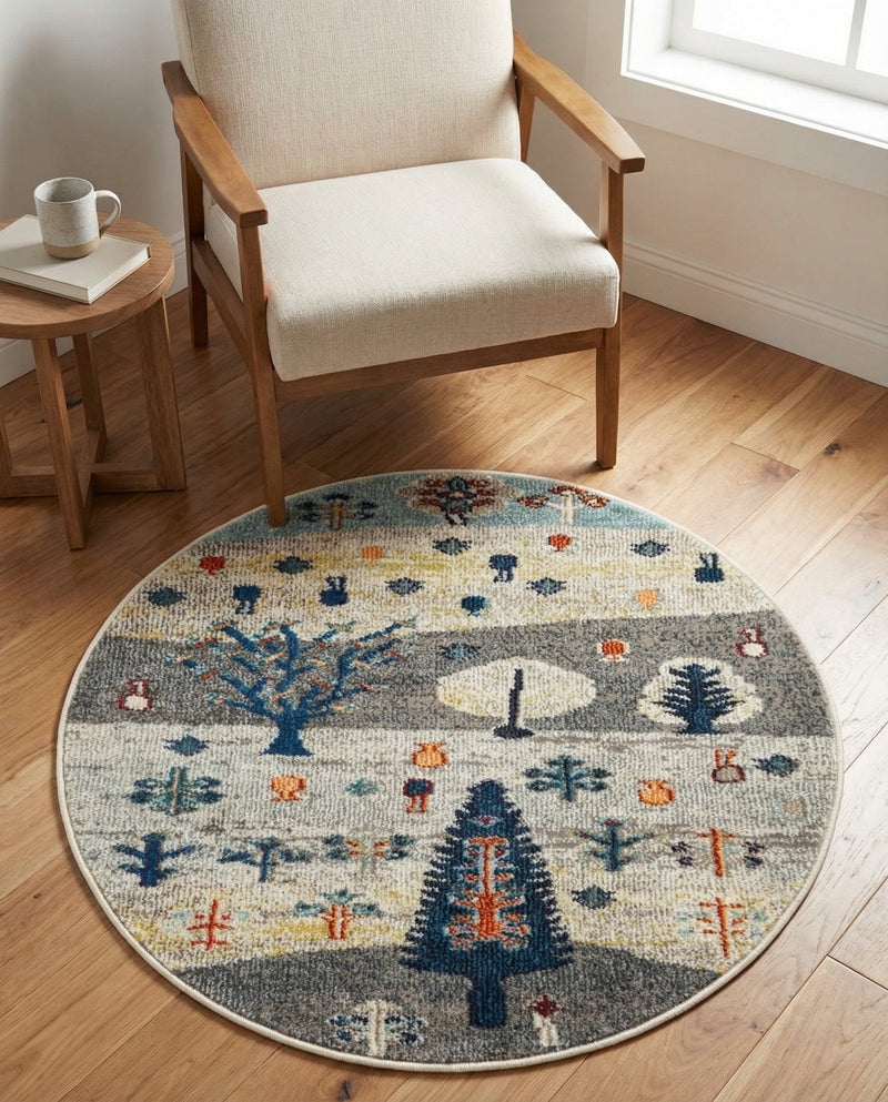 Colorburst Oasis Collection Area Rug -  Mosaic Round Ivory Gray Blue  lifestyle 39