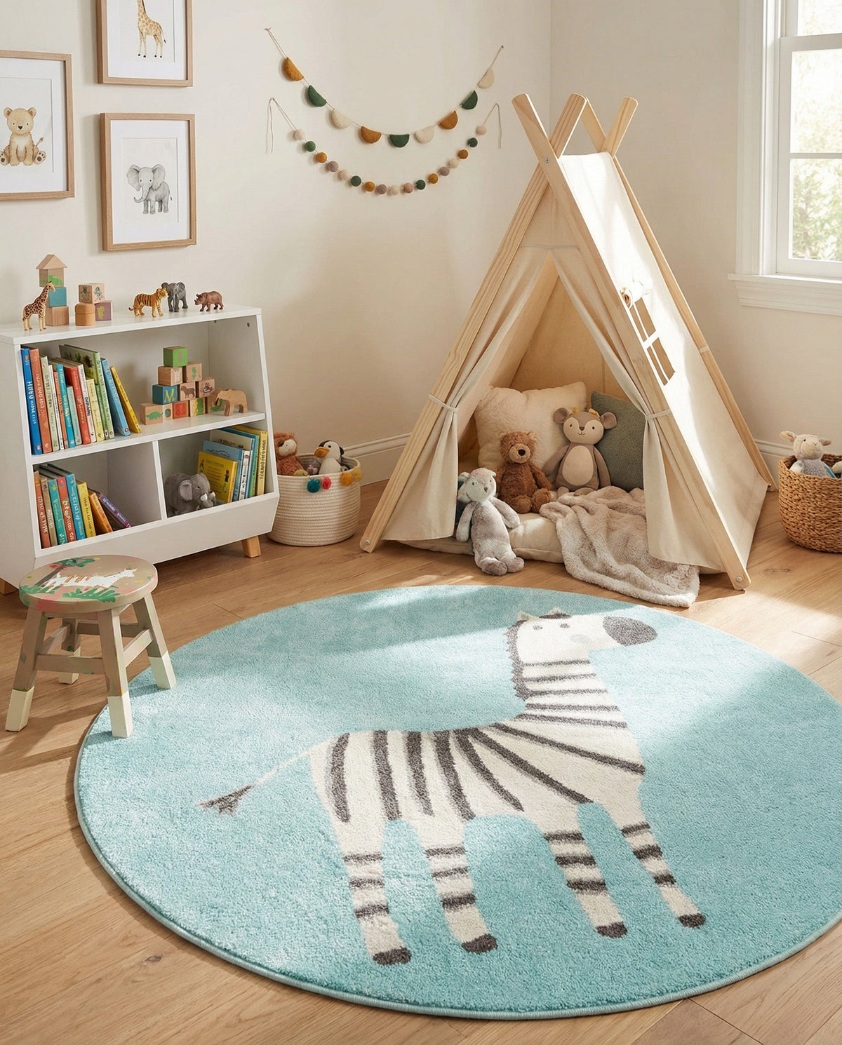 Wonder Tykes Collection Area Rug -  Vibrant Round Teal  lifestyle 36