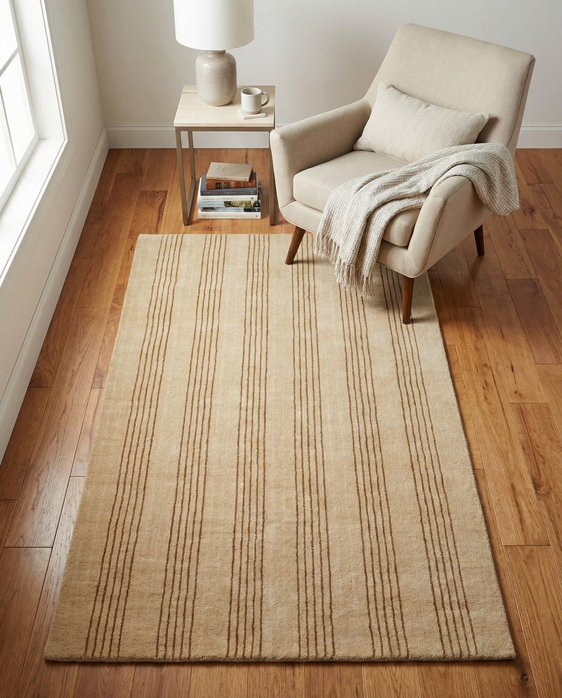 Hampton Stripes Wool Collection Area Rug - Montauk Rectangle Beige  lifestyle 42