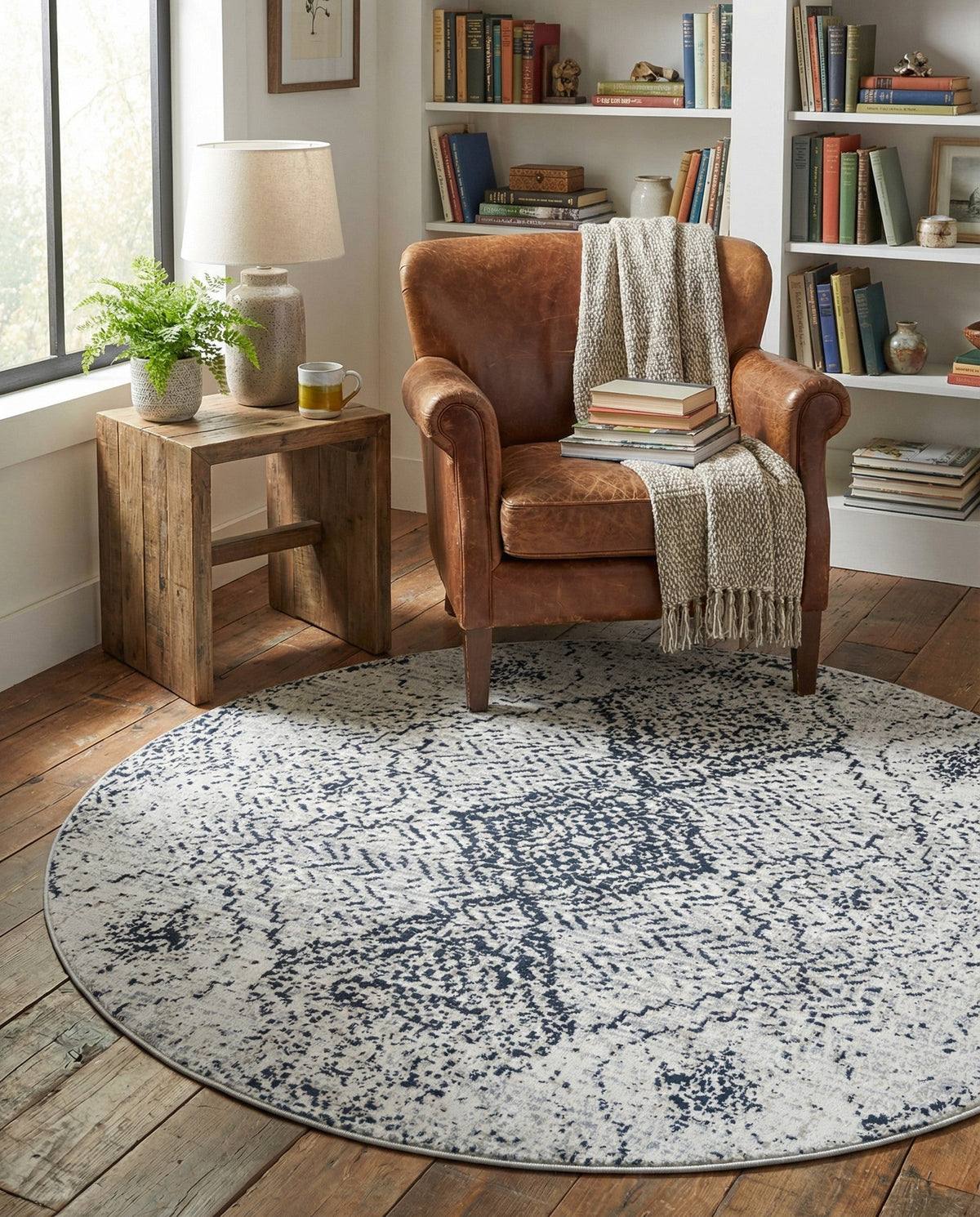 Aegean Elegance Washables Collection Area Rug -  Naxos Round Black and White  lifestyle 129