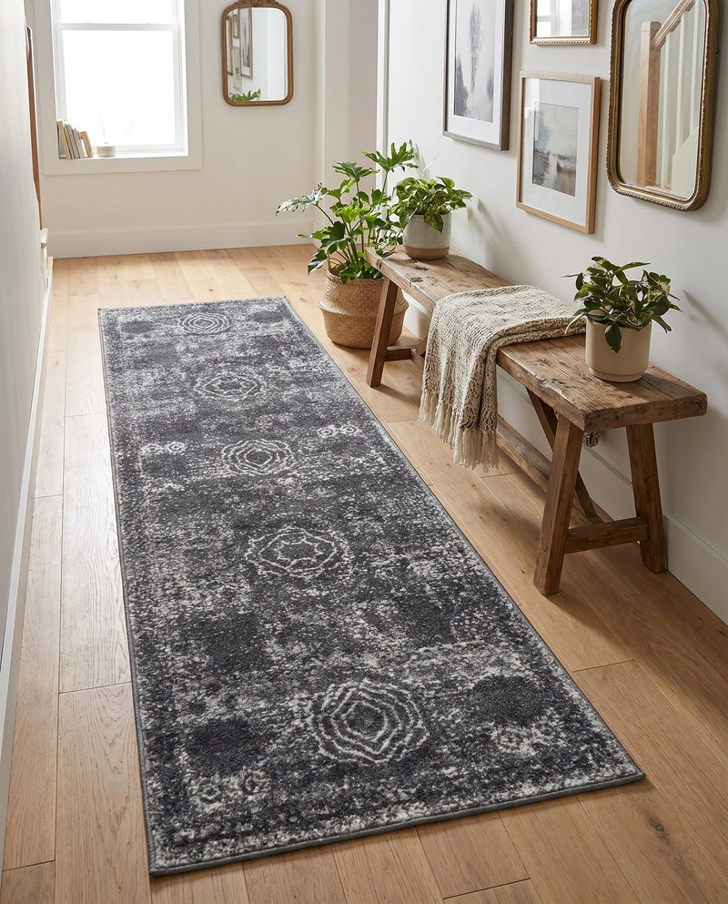 Dover Terrace Collection Area Rug -  Lagoon (Dark Gray) Runner Dark Gray  lifestyle 23