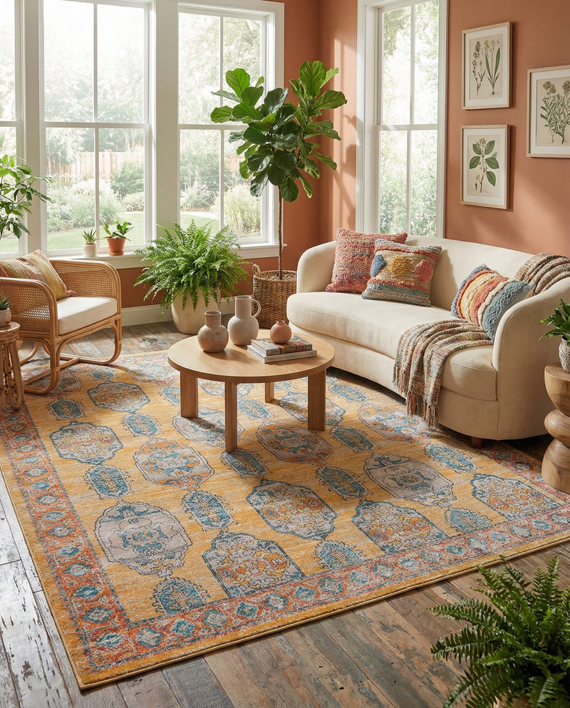 Seville Stripes Collection Area Rug -  Granada (Yellow) Rectangle Yellow  lifestyle 22
