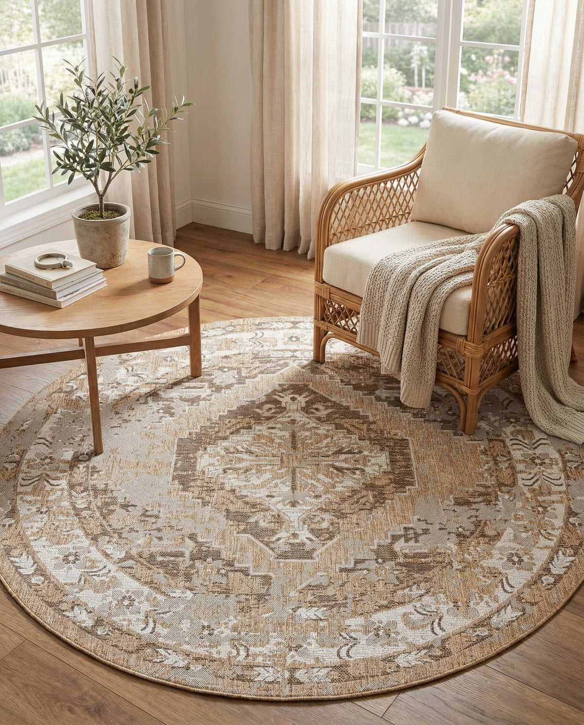 Patio Heritage Collection Area Rug -  Augusta (Natural) Round Natural  lifestyle 106