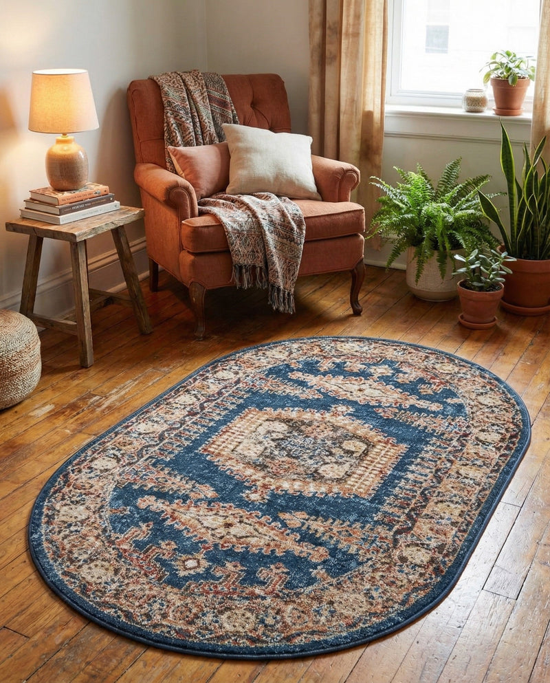 Eden Oasis Collection Area Rug -  Refuge (Blue) Oval Blue  lifestyle 69