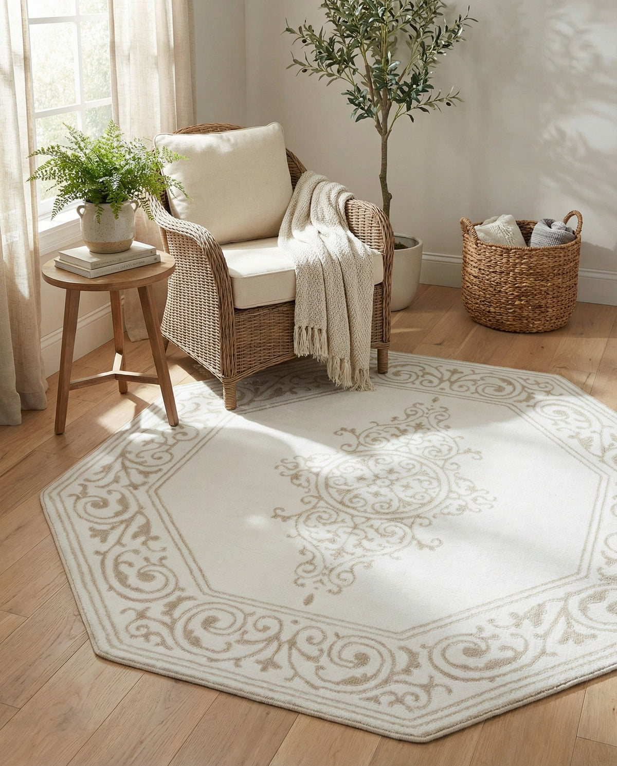 Sanctuary Retreat Collection Area Rug - Haven Octagon Snow White  lifestyle 141