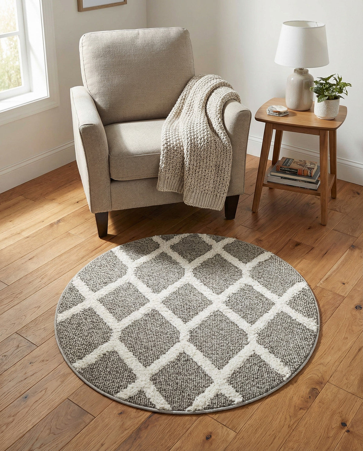 Sahara Chic Collection Area Rug -  Tuareg Round Gray  lifestyle 151