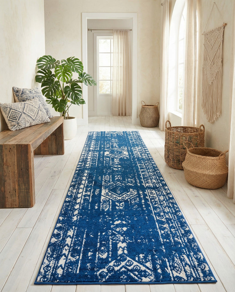 Brighton Stripes Collection Area Rug - Sussex (Navy Blue) Runner Navy Blue  lifestyle 64