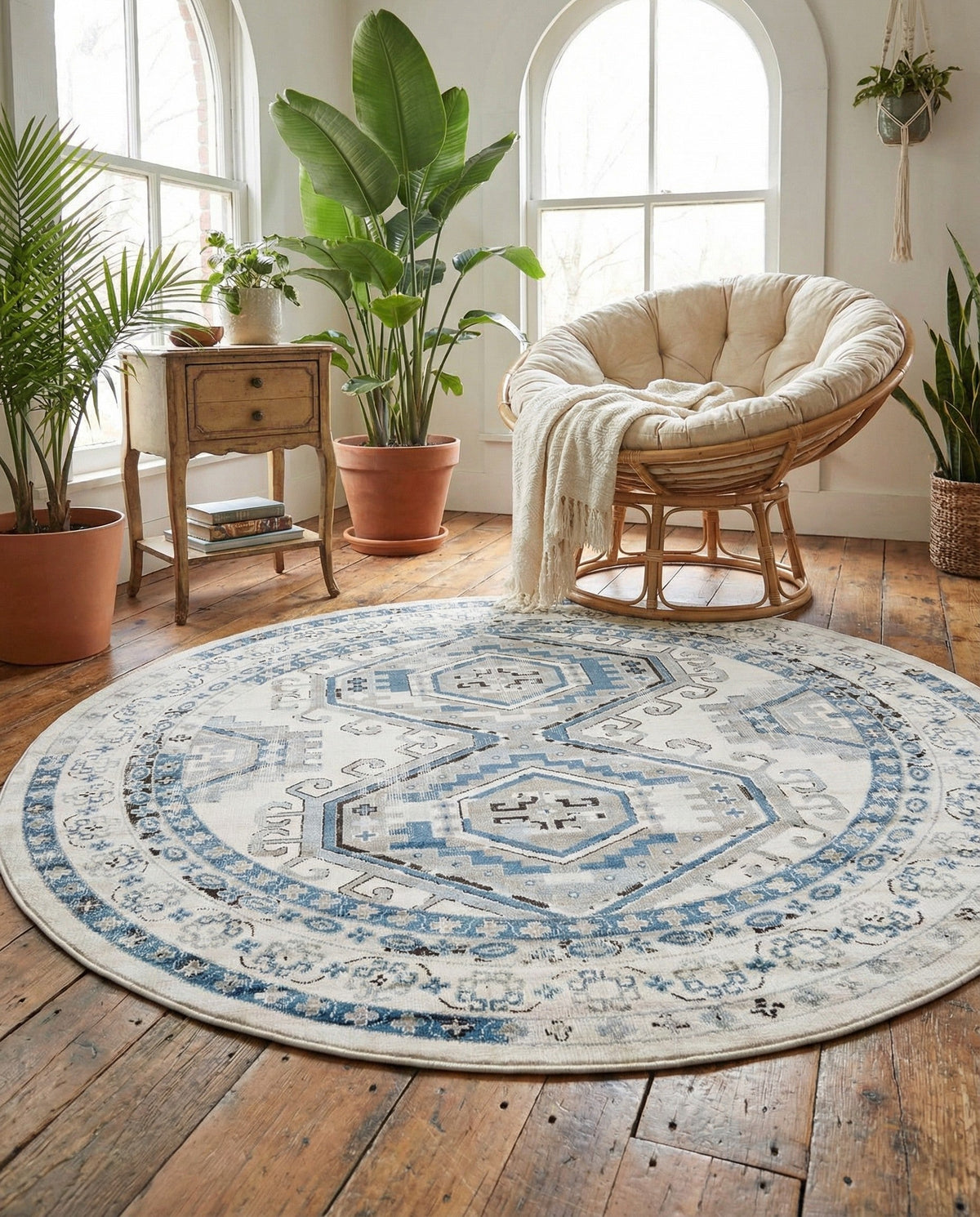 Savannah Elegance Collection Area Rug -  Tybee (Ivory Aqua) Round Ivory Aqua  lifestyle 83