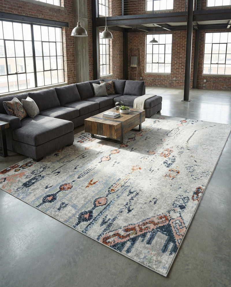 Aegean Elegance Washables Collection Area Rug -  Zakynthos Rectangle Ivory Gray  lifestyle 48
