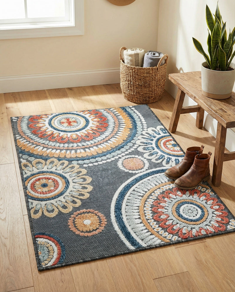 Seaside Blooms Collection Area Rug -  Eden Rectangle Black  lifestyle 7