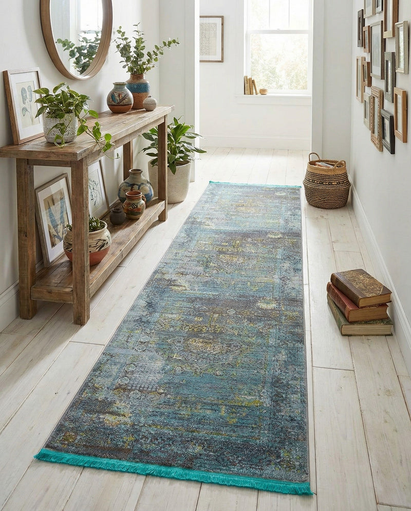Caribbean Breeze Collection Area Rug -  Martinique Runner Turquoise  lifestyle 52