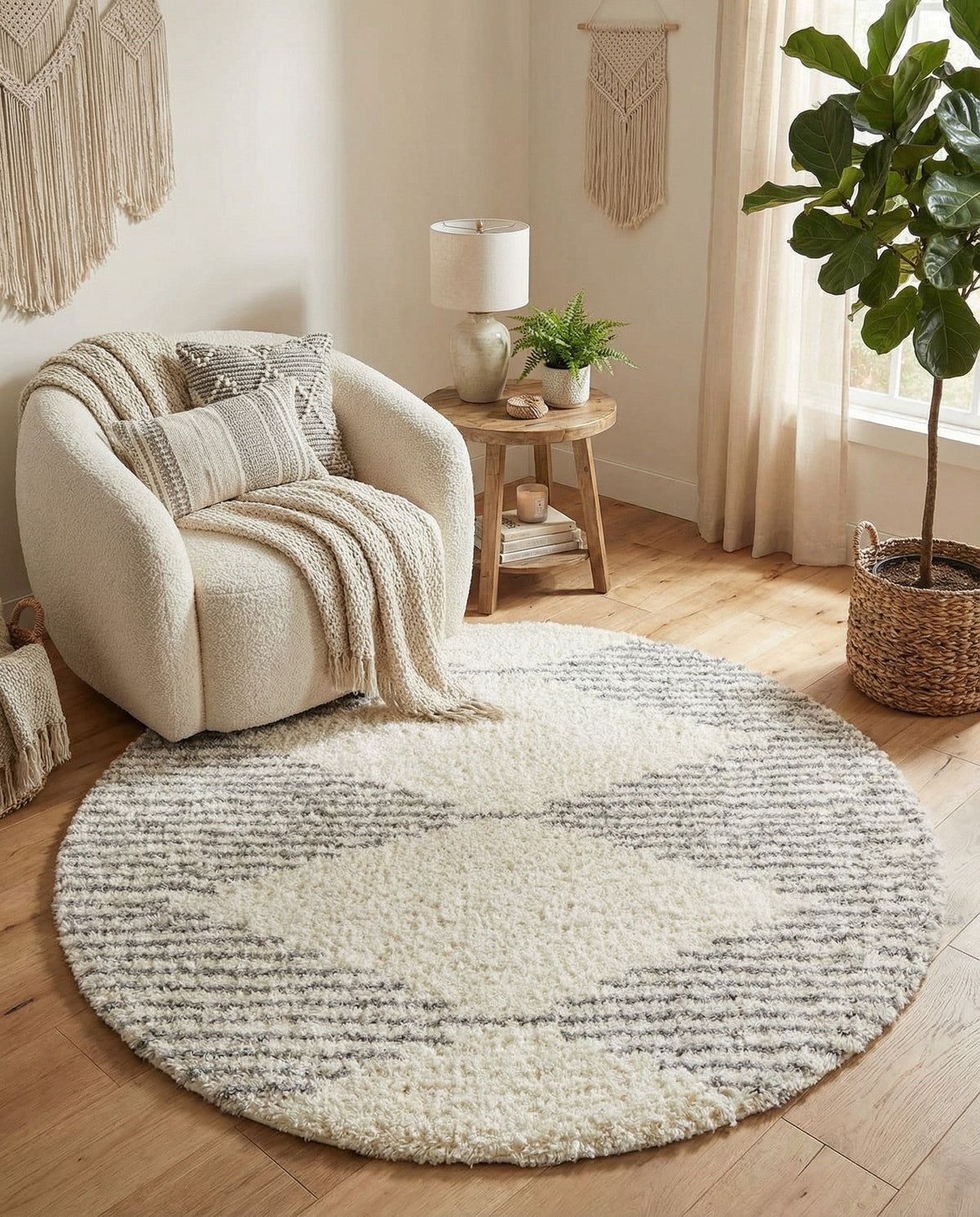 Eternal Plush Oasis Collection Area Rug -  Bliss Round Pearl and Gray  lifestyle 110