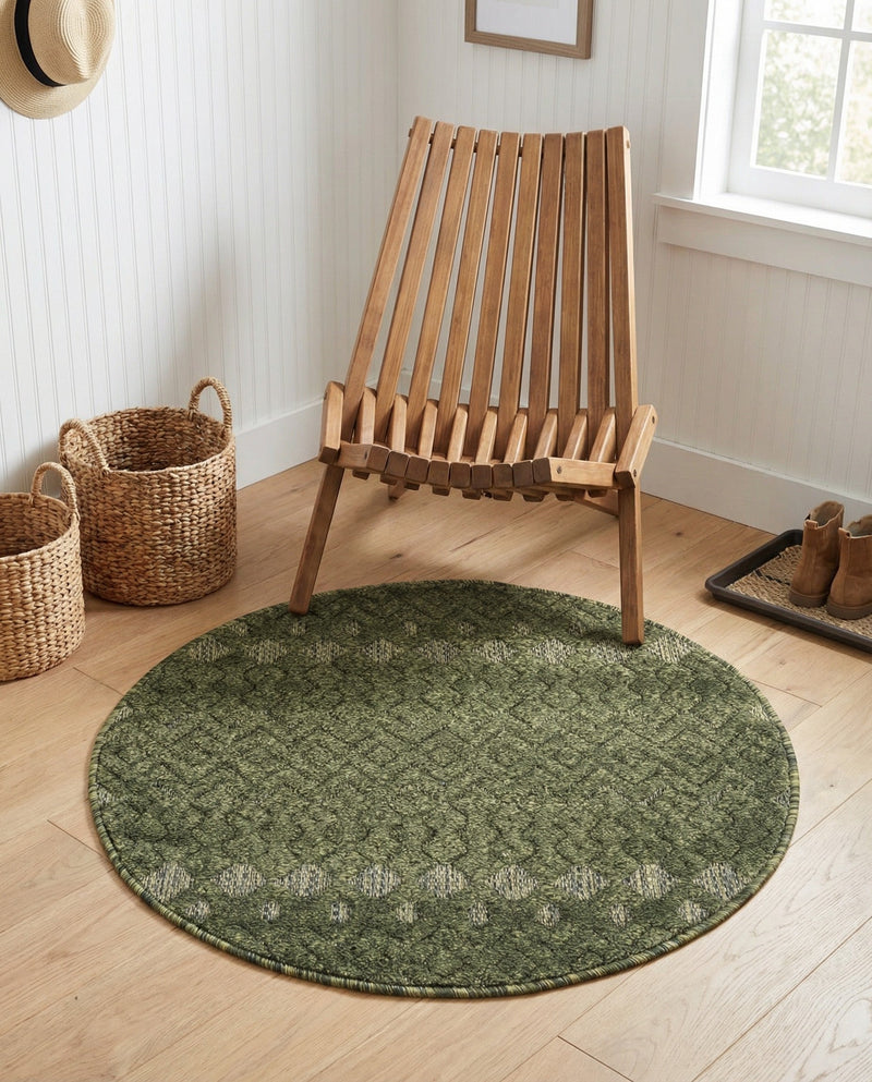 Garden Lattice Charm Collection Area Rug -  Pergola (Green) Round Green  lifestyle 42