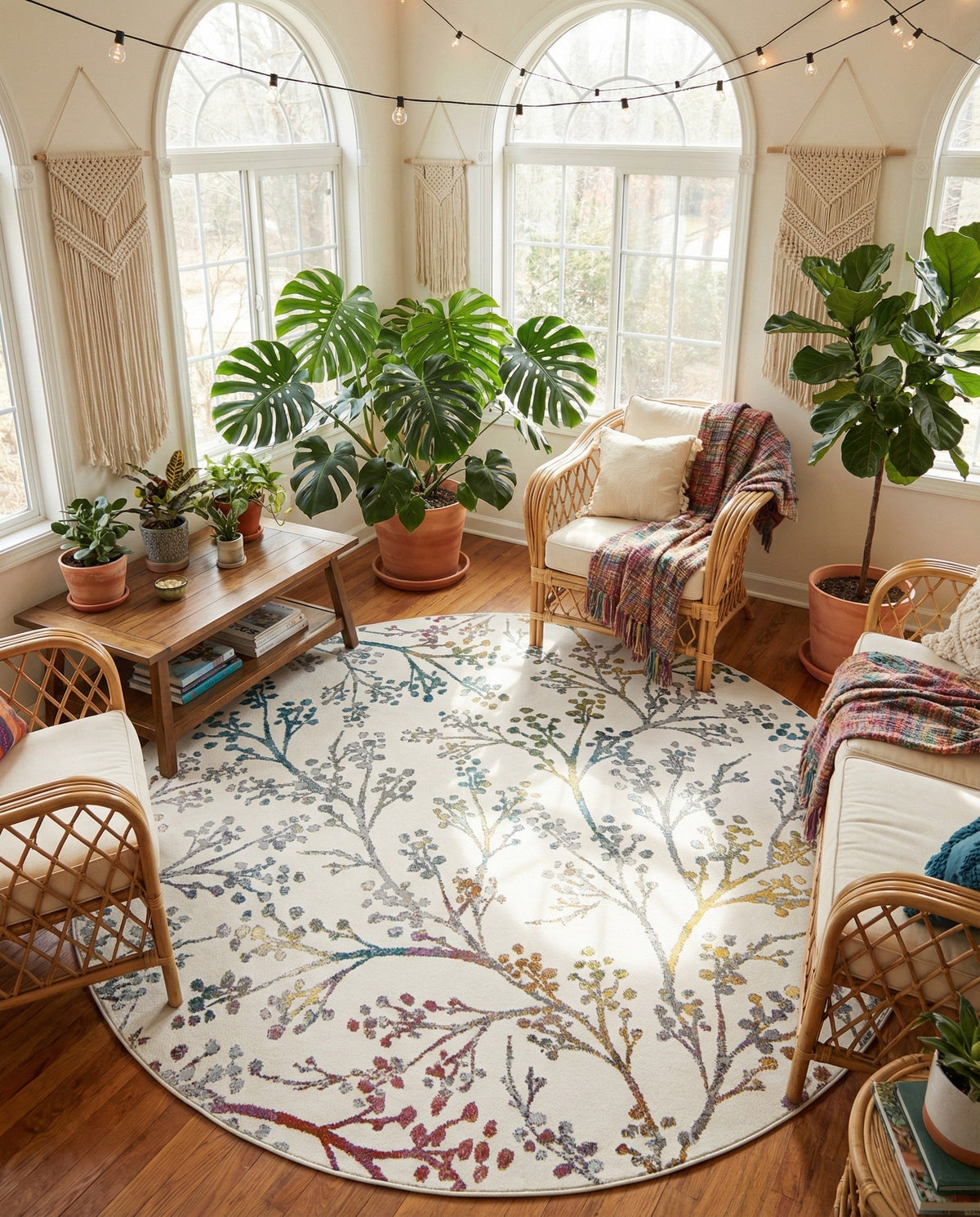 Meadow Breeze Collection Area Rug -  Sunbeam Round Ivory  lifestyle 175