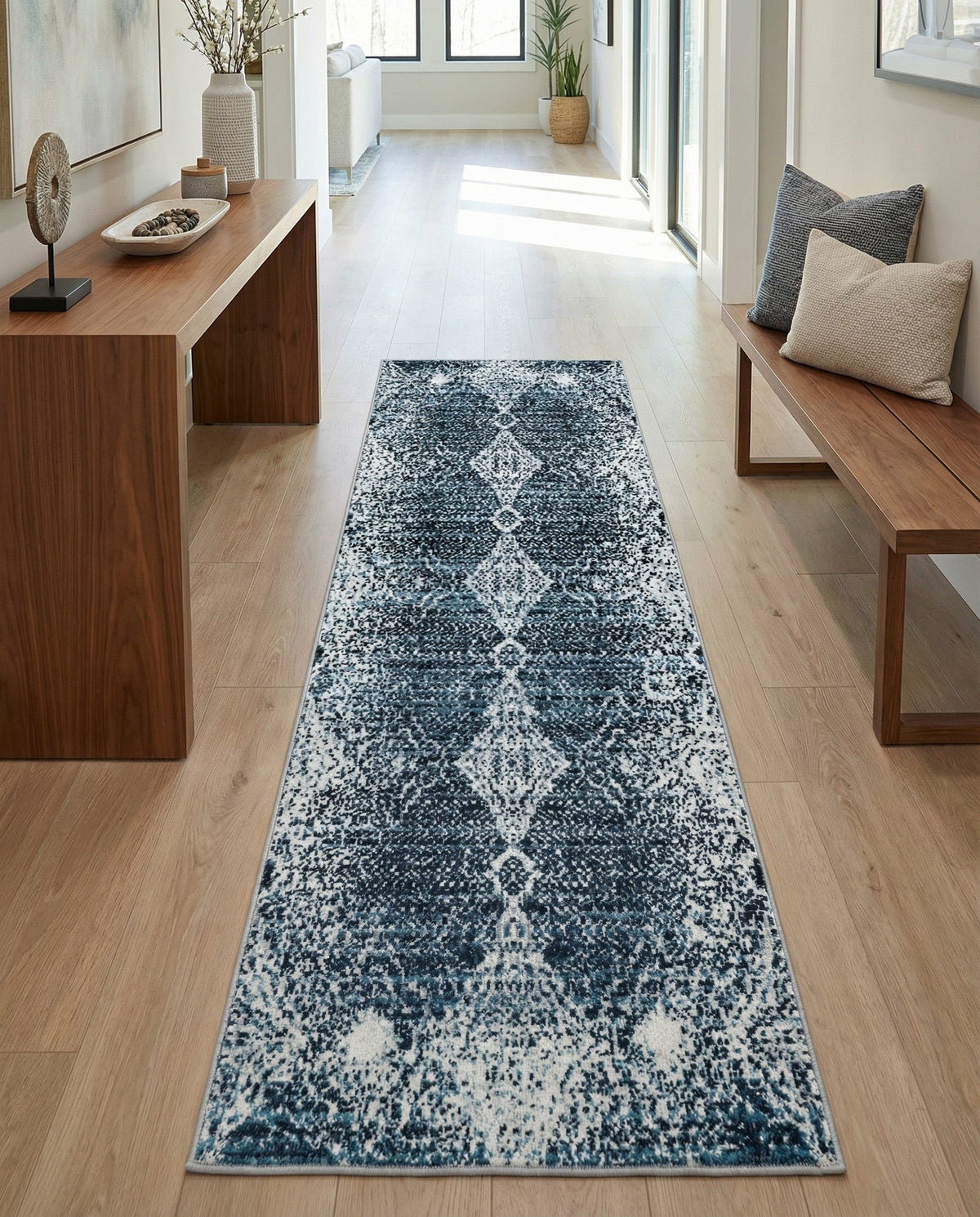 Aegean Elegance Washables Collection Area Rug -  Naxos Runner Navy Blue  lifestyle 101