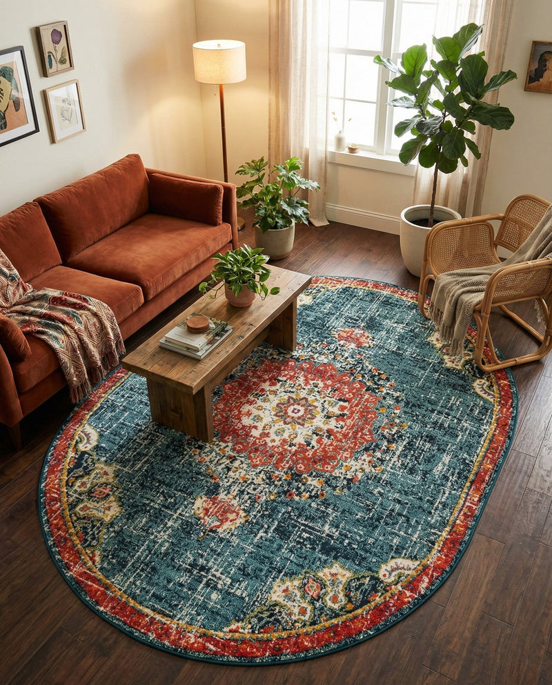 Brighton Terrace Collection Area Rug - Hove (Blue) Oval Blue  lifestyle 59