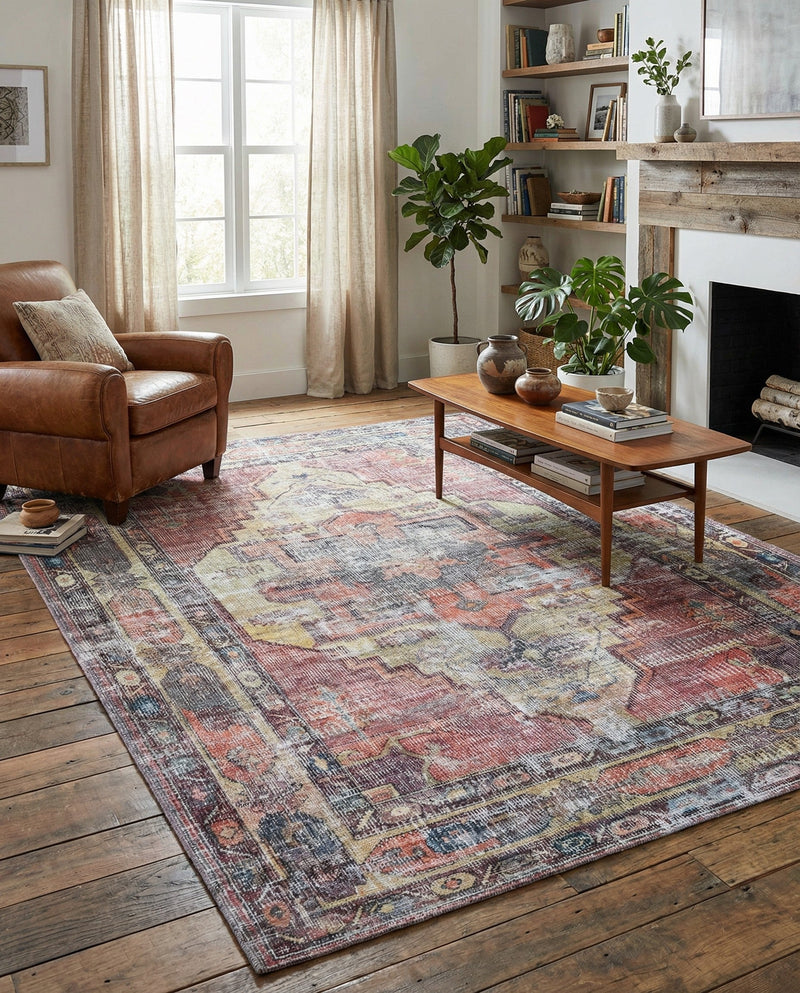 Zahara Oasis Collection Area Rug -  Rabat Rectangle Yellow Pink  lifestyle 15